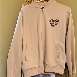 Beige Jacket with Leopard Heart Patch